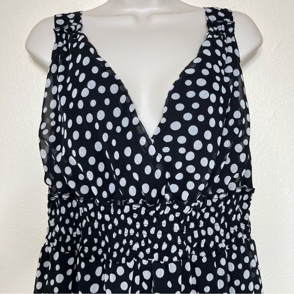 Mlle Gabrielle Black White Polka Dot Surplice Sleeveless Chiffon Dress Women 2X - Picture 3 of 16